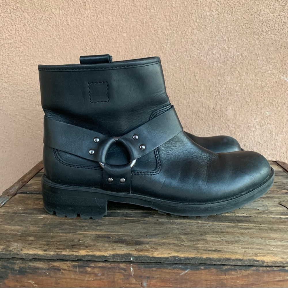 Silence + Noise Black Leather Moto Ankle Boots